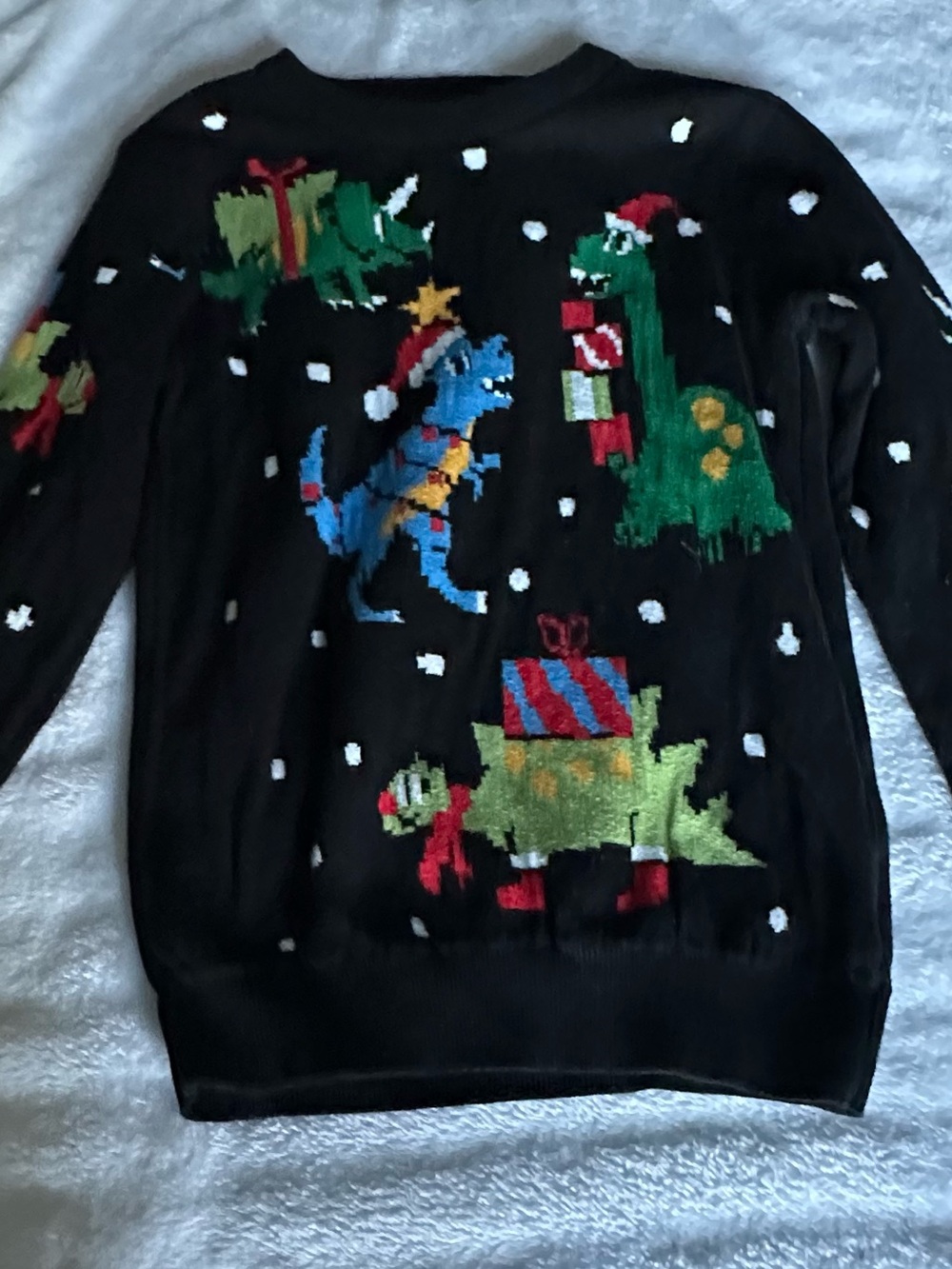 H&M Black Kids Crewneck Sweater with Festive Dinosaur Motifs